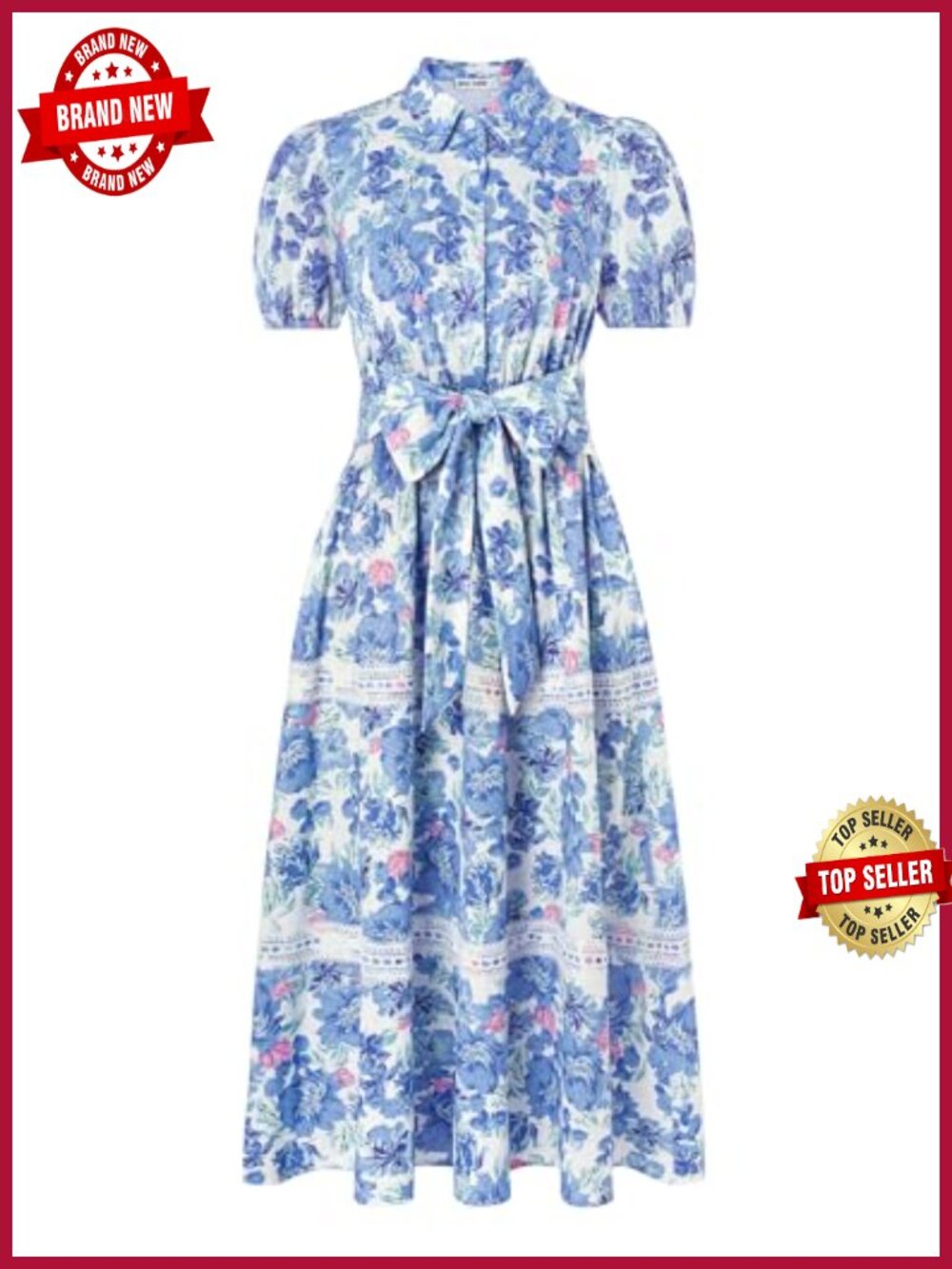 Women's Floral Maxi Dress Casual Summer Puff Sleeve A-Line Tie Belt Pockets
